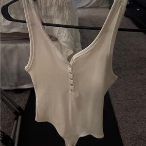 Abercrombie & Fitch white Ribbed Knit bodysuit